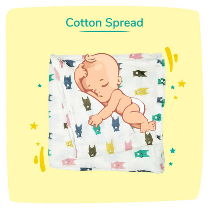 Kindermum Organic Cotton Muslin Swaddle Blanket 110 Cm X 110 Cm - Set Of 2 - Bear And Whale