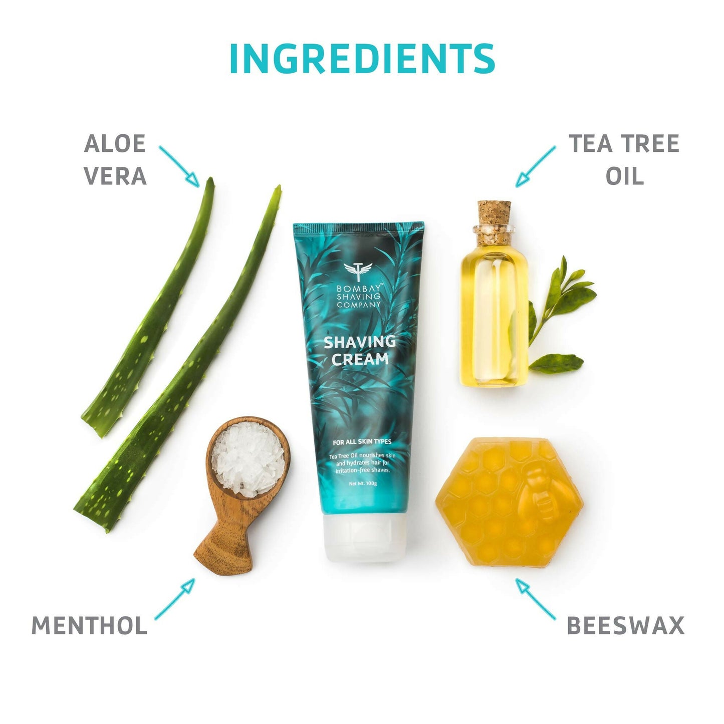 Bombay Shaving Company Shaving Cream with Tea Tree oil, Aloe Vera & Menthol Extracts