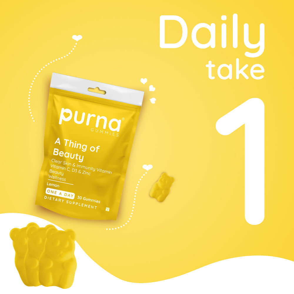 Purna Gummies Vitamin C Lemon Gummies with Vitamin D3, and Zinc for Immunity & Clear Skin