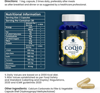Biovitalia CoQ10 200 mg Coenzyme Q10 Supplement Capsules