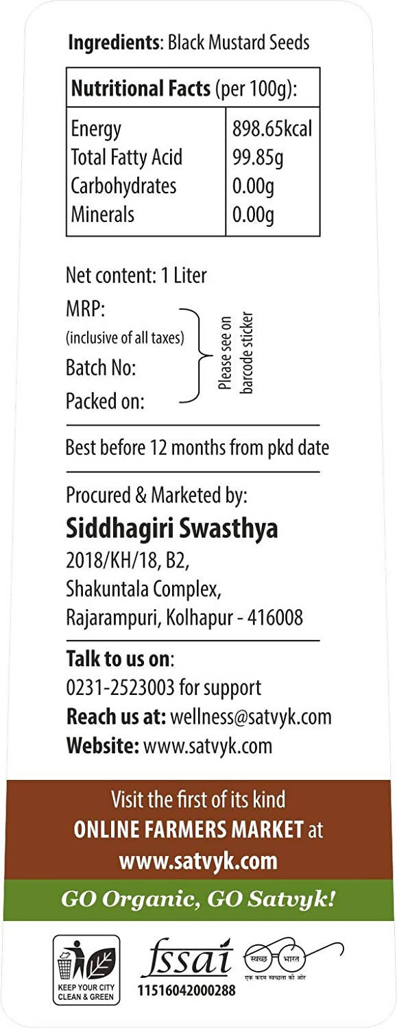 Siddhagiri's Satvyk Organic Wood Pressed Black Mustard Oil