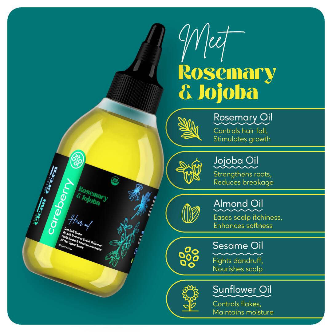 Careberry Genuine Organic Rosemary & Jojoba Anti Dandruff Hair Oil