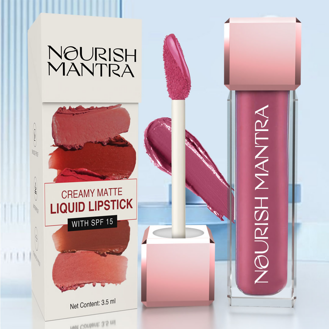 Nourish Mantra Liquid Lipstick Creamy Matte with SPF / Water Proof, Smudge Proof Shade-Berry Dhamaka