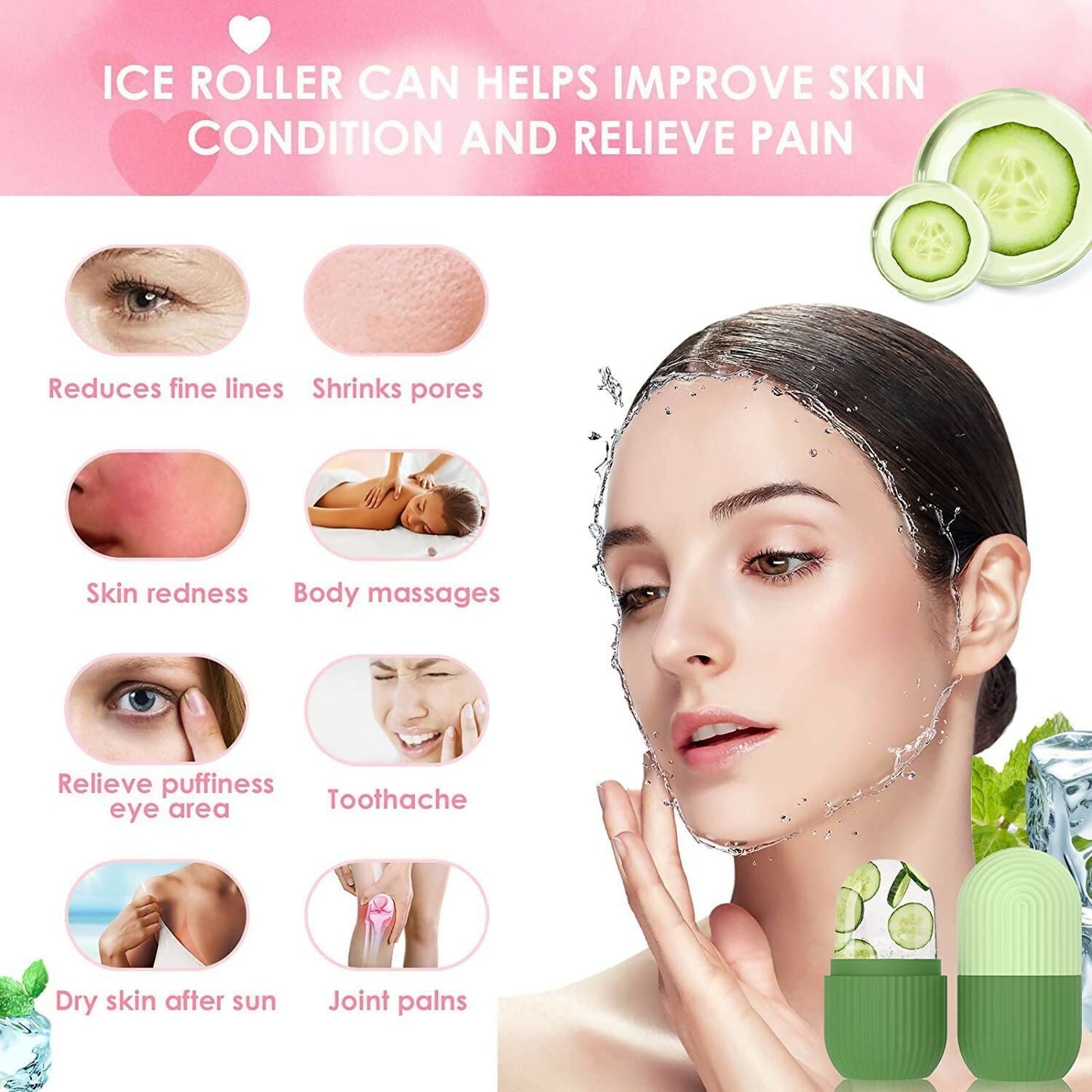 Episkey Ice Roller For Face Eyes and Neck To Brighten Skin & Enhance Your Natural Glow & De-Puff The Eye Area (Reusable) - Fev Green