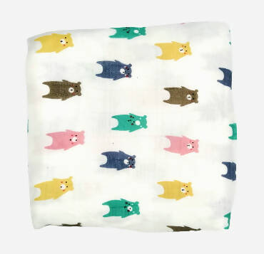 Kindermum Organic Cotton Muslin Swaddle Blanket 110 Cm X 110 Cm - Set Of 2 - Bear And Whale