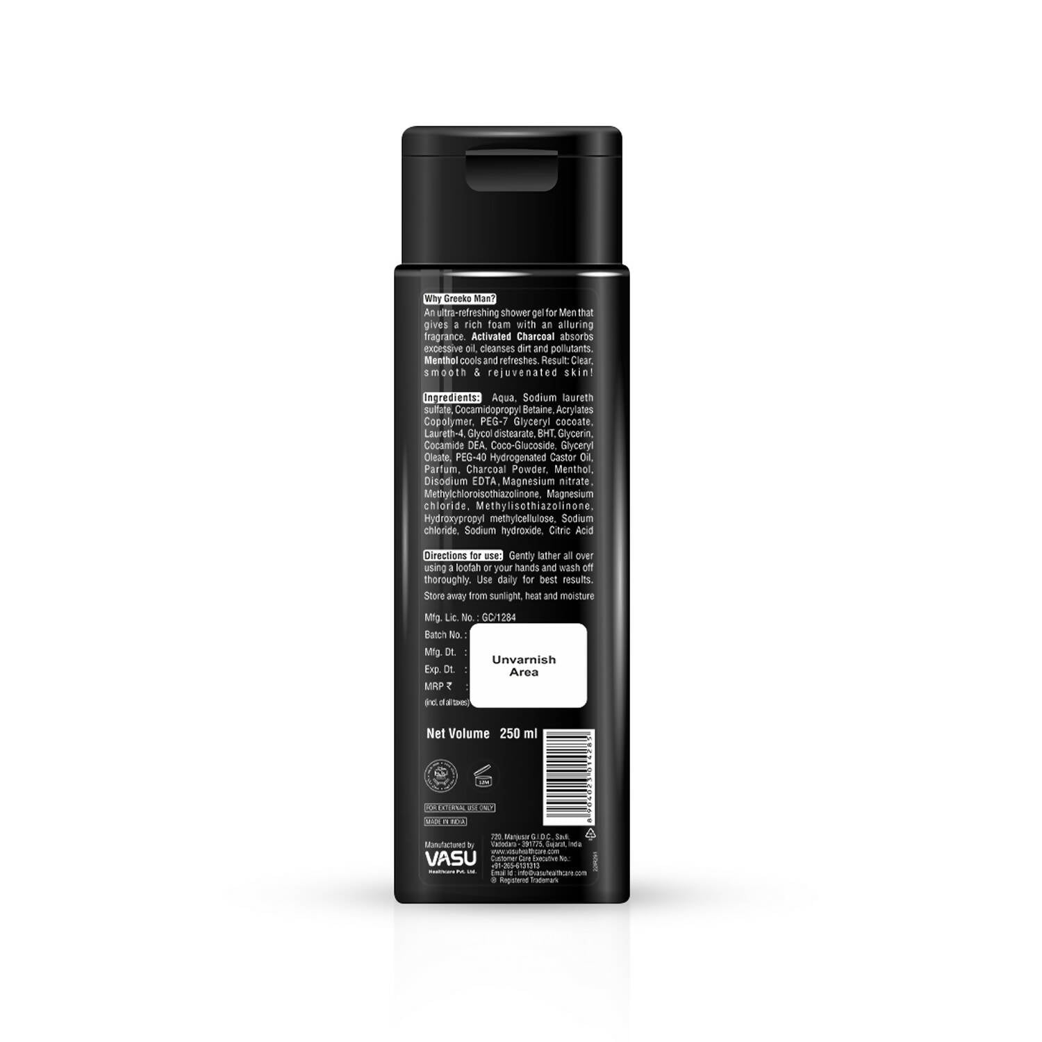 Vasu Healthcare Greeko Man 3 in 1 Charcoal Shower Gel - Drmedicart