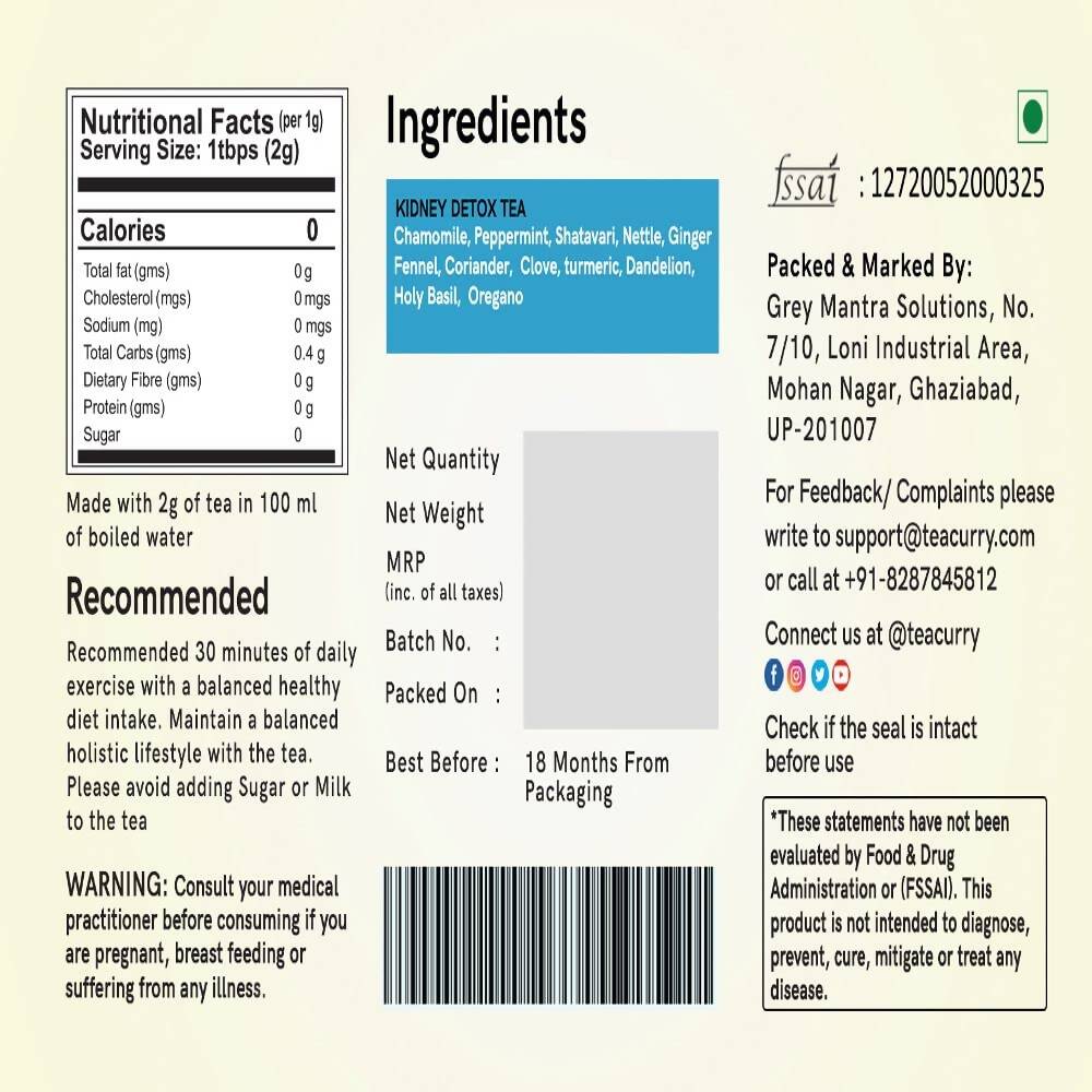 Buy Teacurry Kidney cleanse  Tea Bags from DrMediCart, Ship from India to USA