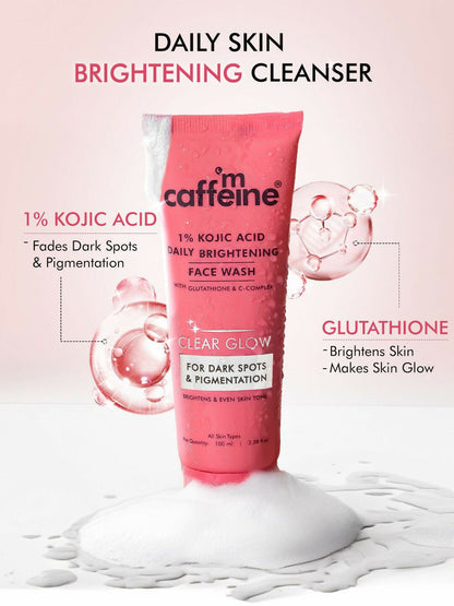 mCaffeine Clear Glow 1% Kojic Acid Daily Brightening Face Wash For Dark Spots & Pigmentation