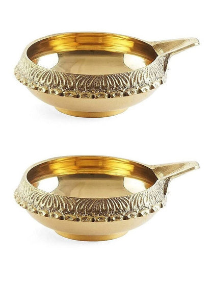 Tied Ribbons Antique 2 Pieces Gold -Toned Textured Brass Diyas