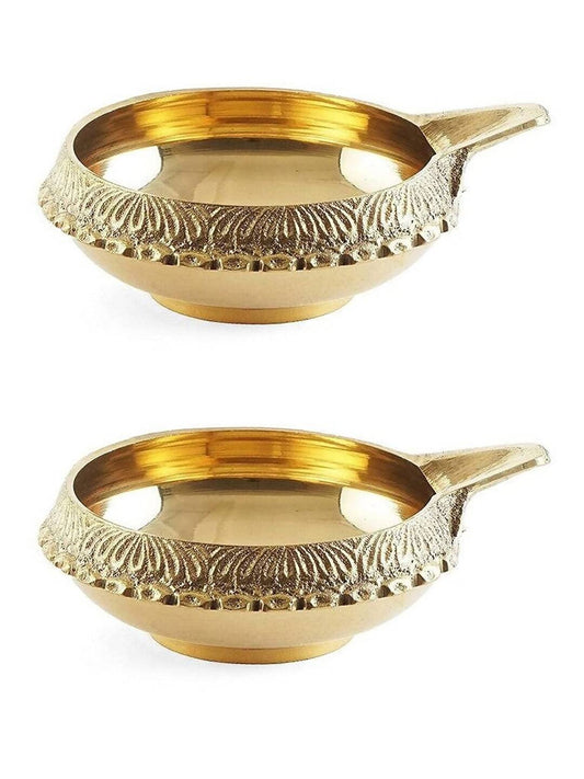 Tied Ribbons Antique 2 Pieces Gold -Toned Textured Brass Diyas