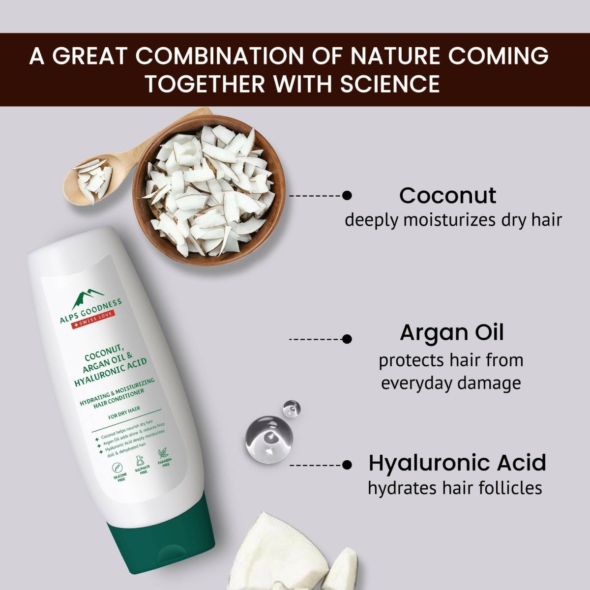 Alps Goodness Coconut, Argan Oil & Hyaluronic Acid Hydrating & Moisturizing Conditioner