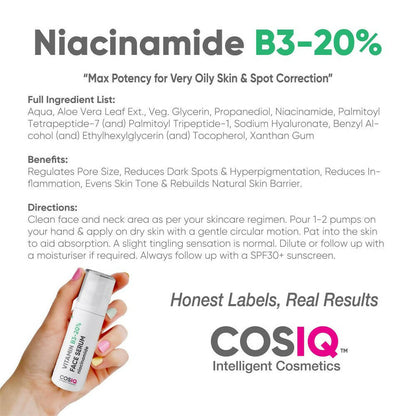 Cos-IQ Niacinamide Vitamin B3-20% Face Serum for Ultra Sensitive Skin