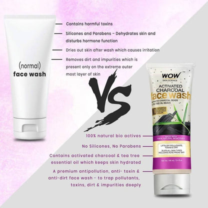 Wow Skin Science Activated Charcoal Face Wash - Drmedicart