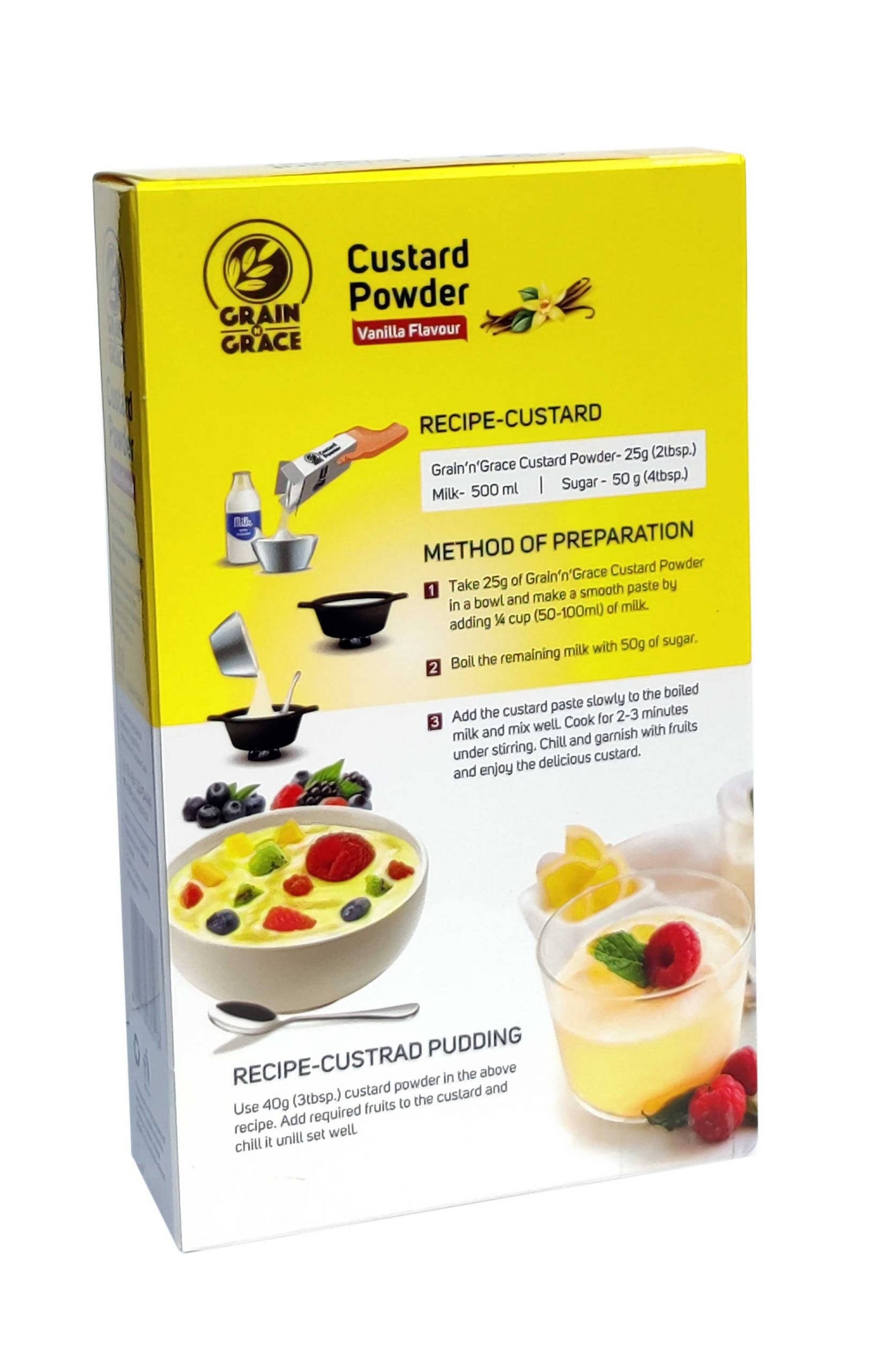 Grain N Grace Custard Powder Vanilla Flavour | Makes Creamy & Smooth Texture with High-Quality Ingredients | Best for Desserts, Fruit Salads & Puddings