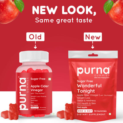 Purna Gummies Apple Cider Vinegar for Adults & Kids Better Digestion & Clear Skin