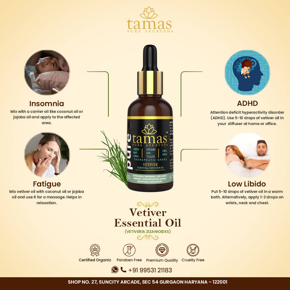 Tamas Pure Ayurveda 100% Organic Vetiver Essential Oil - USDA Certified Organic