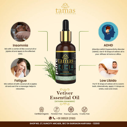 Tamas Pure Ayurveda 100% Organic Vetiver Essential Oil - USDA Certified Organic