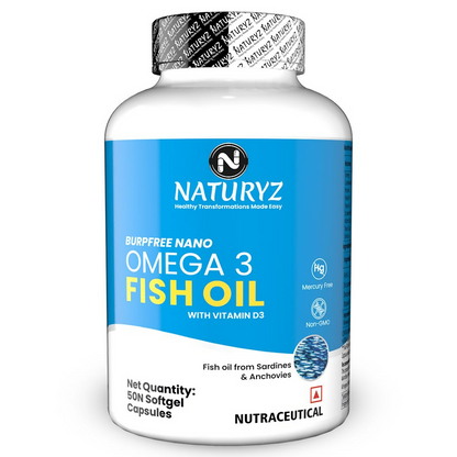 Naturyz Burpfree Omega 3 Fish Oil 2000 Mg With Vitamin D3 50 Softgels Capsules