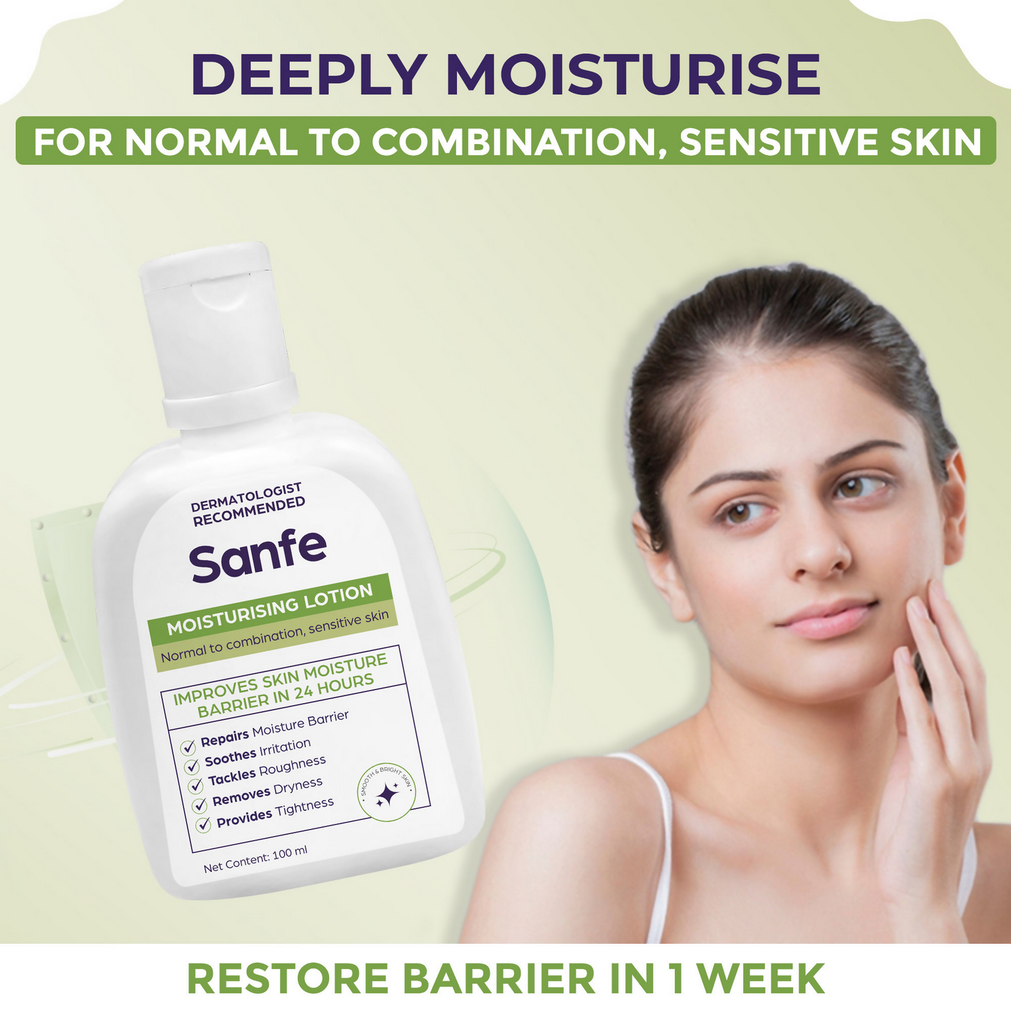 Sanfe Moisturising Lotion Improves skin moisture in 24 hour Moisturizer
