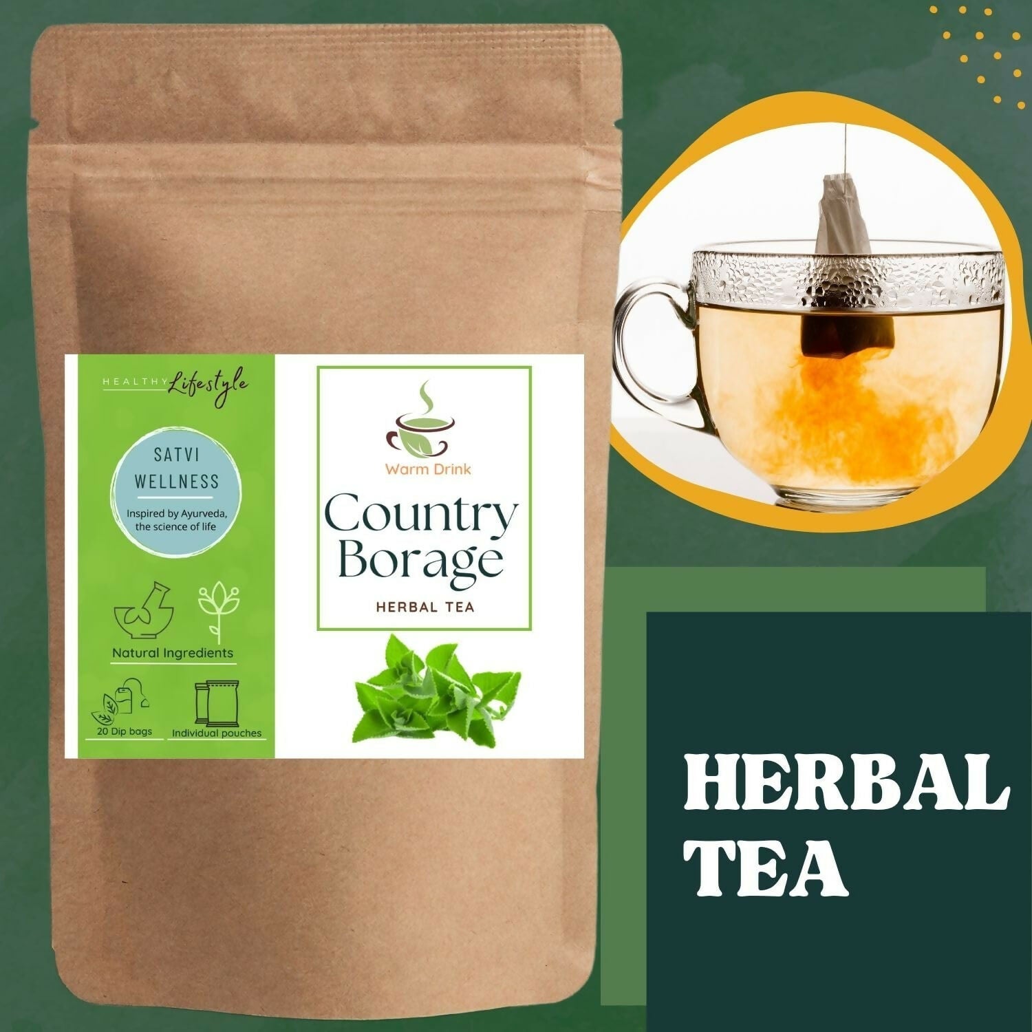 Satvi Wellness Karpooravalli Tea Bags | Natural Indian Borage| Panikoorkka dried | Onavalli | Patharchur
