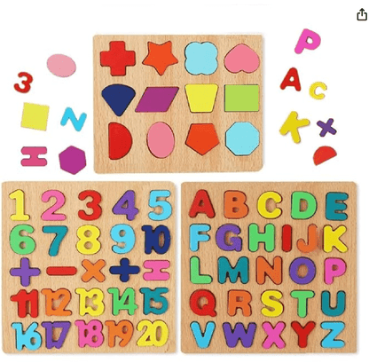 Wooden Learning Educational Game Board for Kids, Puzzle Toys for 2 Years Old Boys & Girls (Alphabets, Numbers & Shapes) - Drmedicart
