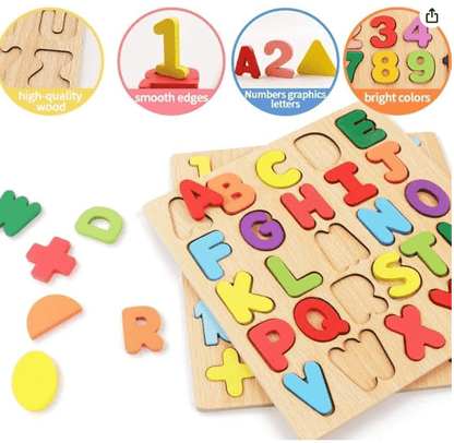 Wooden Learning Educational Game Board for Kids, Puzzle Toys for 2 Years Old Boys & Girls (Alphabets, Numbers & Shapes) - Drmedicart