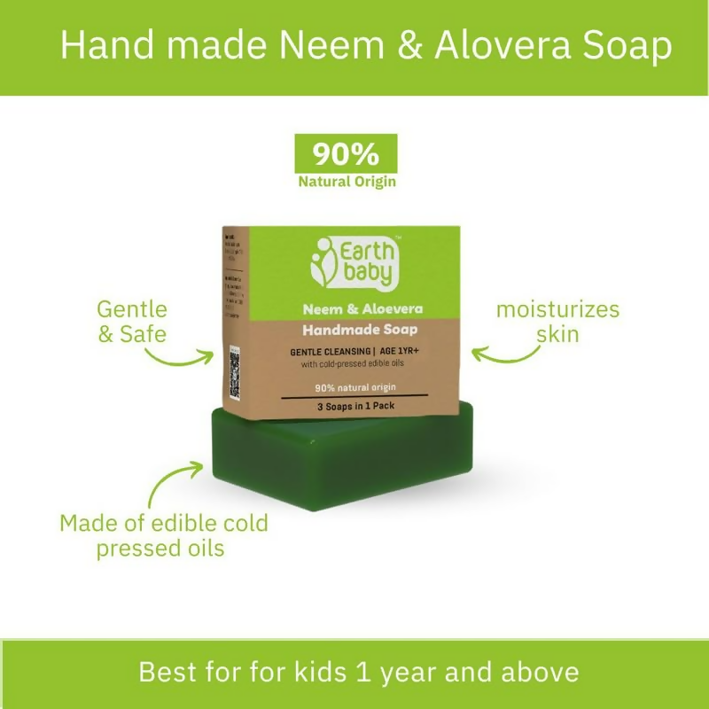 Earthbaby Handmade Neem & Aloevera Bath Soap 90% Natural Origin