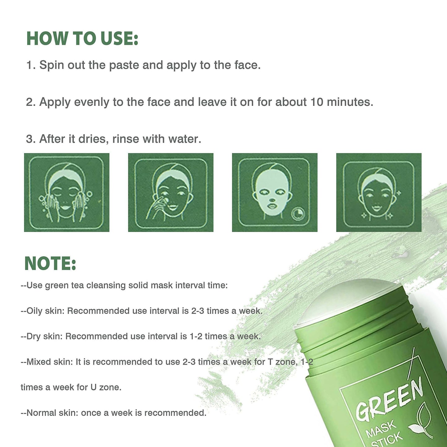 Favon Green Tea Face Mask Cleansing Stick for Anti Acne