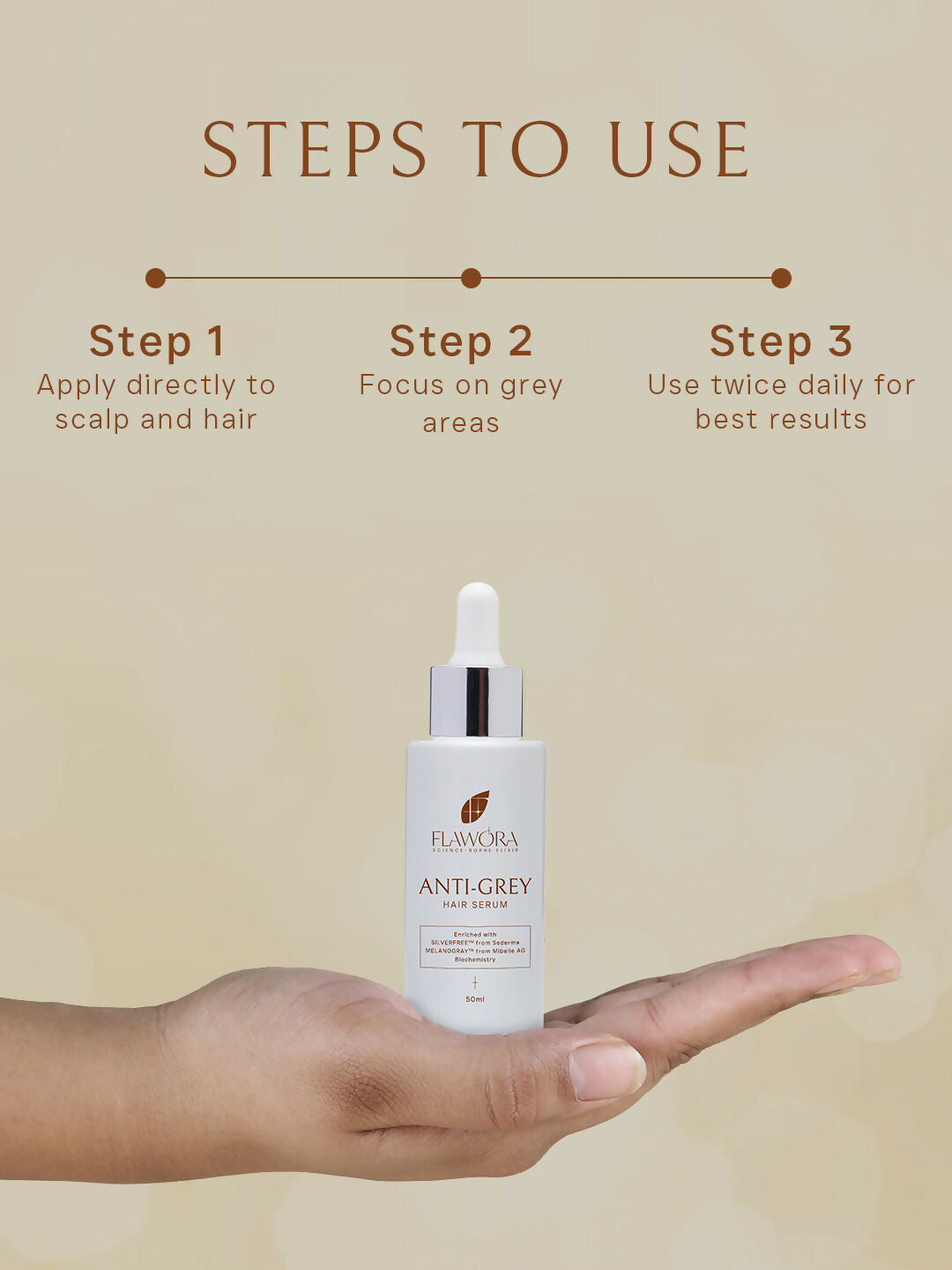 Flawora Anti-Grey Hair Serum For Reversing Grey Hair & Gold Face Serum For Brightening, Anti-Aging