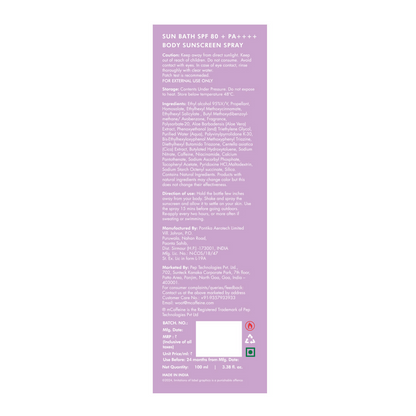 mCaffeine Sun Bath SPF 80+ PA ++++ Body Sunscreen Spray