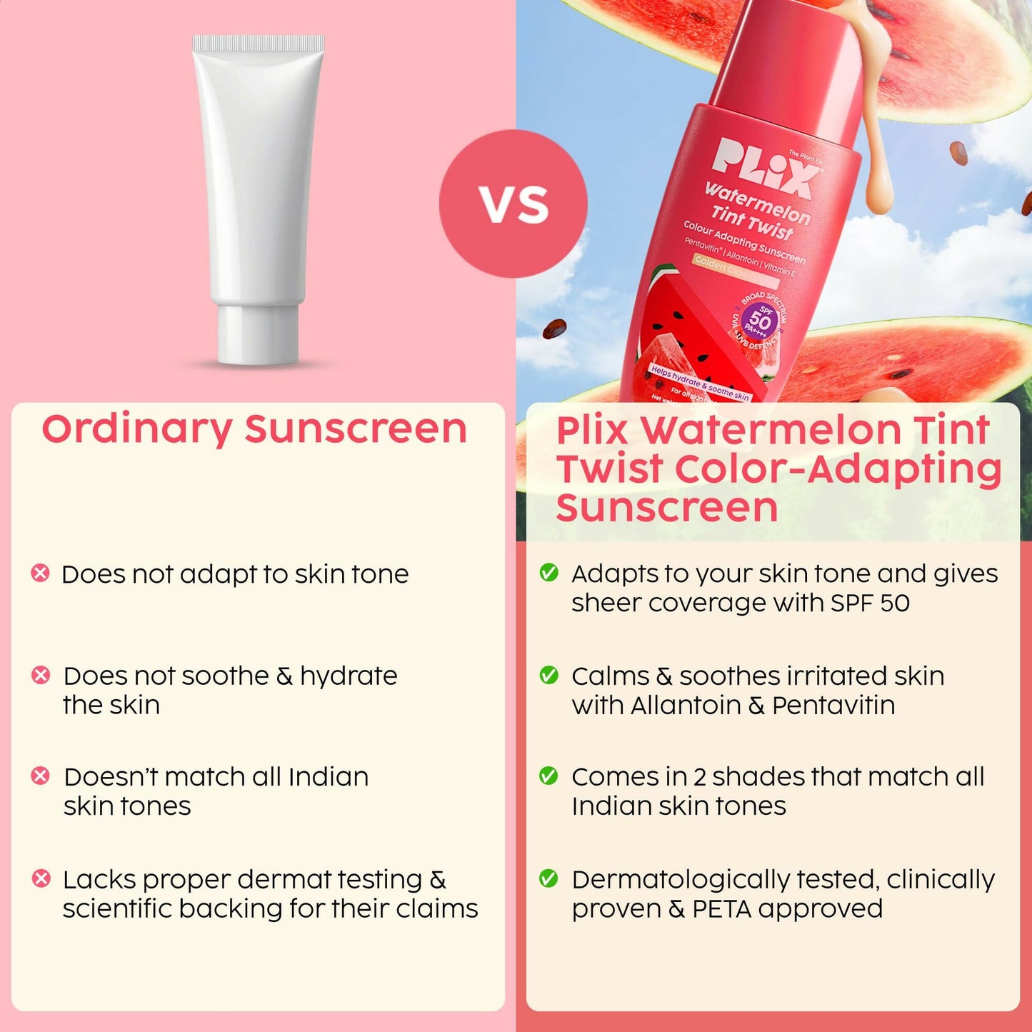 PLIX The Plant Fix Watermelon Tint Twist Color-Adapting Sunscreen For Light Coverage & Instant Glow