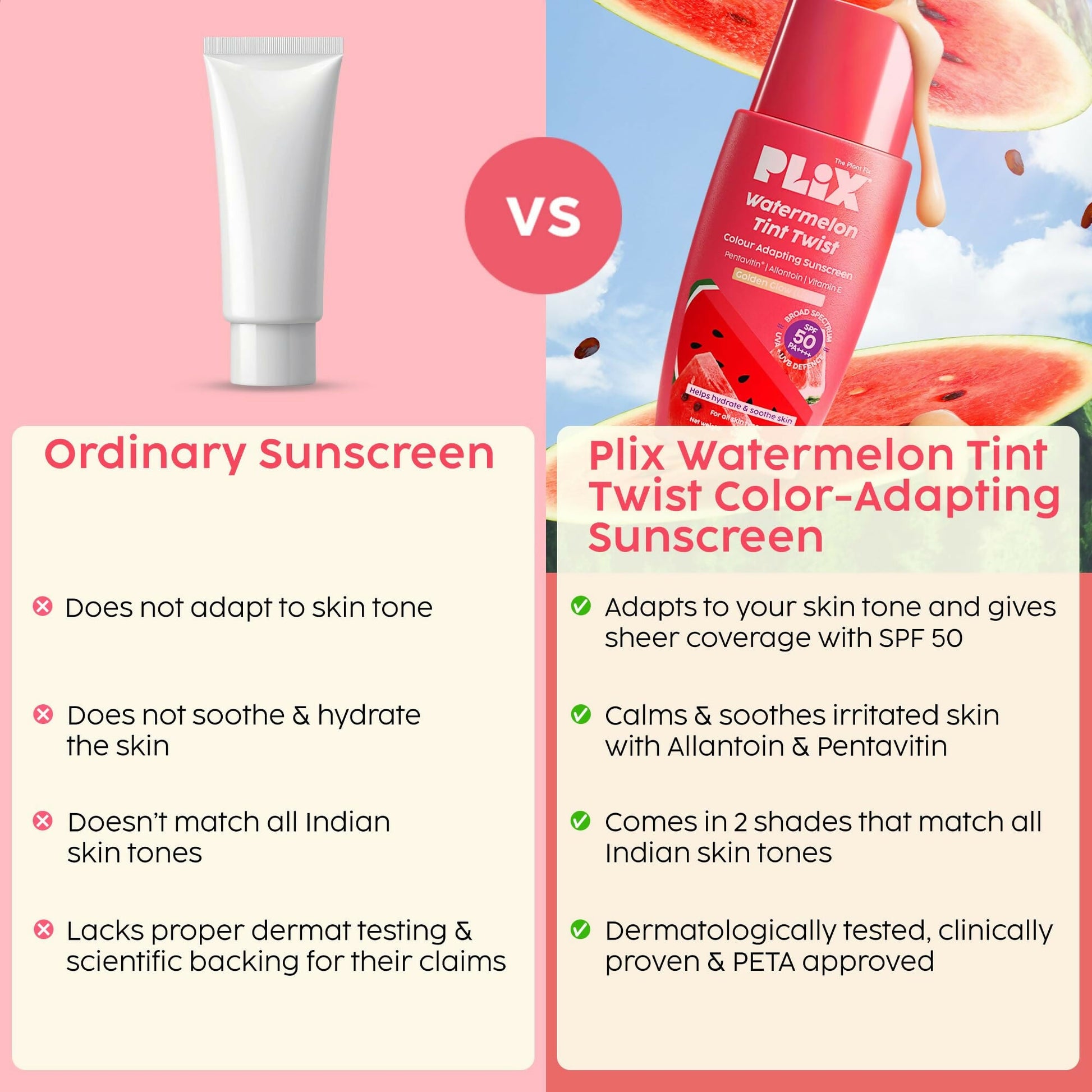 PLIX The Plant Fix Watermelon Tint Twist Color-Adapting Sunscreen For Light Coverage & Instant Glow