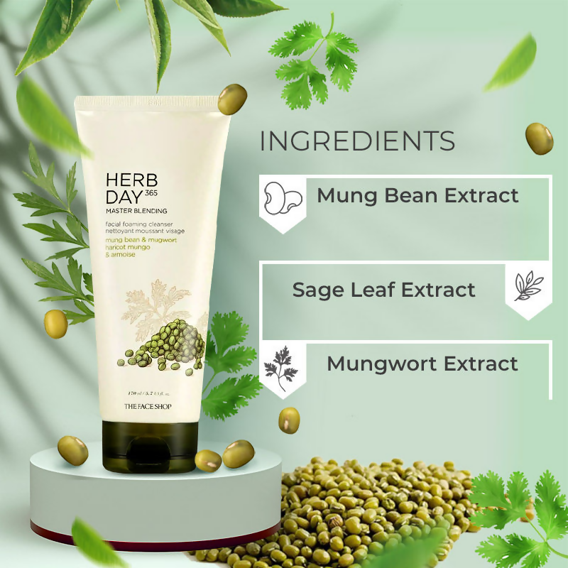 The Face Shop Herb Day 365 Master Blending Foaming Cleanser- Mungbean & Mugwort - Drmedicart