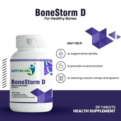 HappyMillions BoneStorm D Tablets | Calcium, Vitamin D3, Magnesium & Zinc