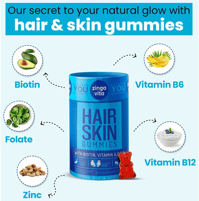 Zingavita Hair Skin Gummies with Biotin, Vitamin A C & E - Drmedicart