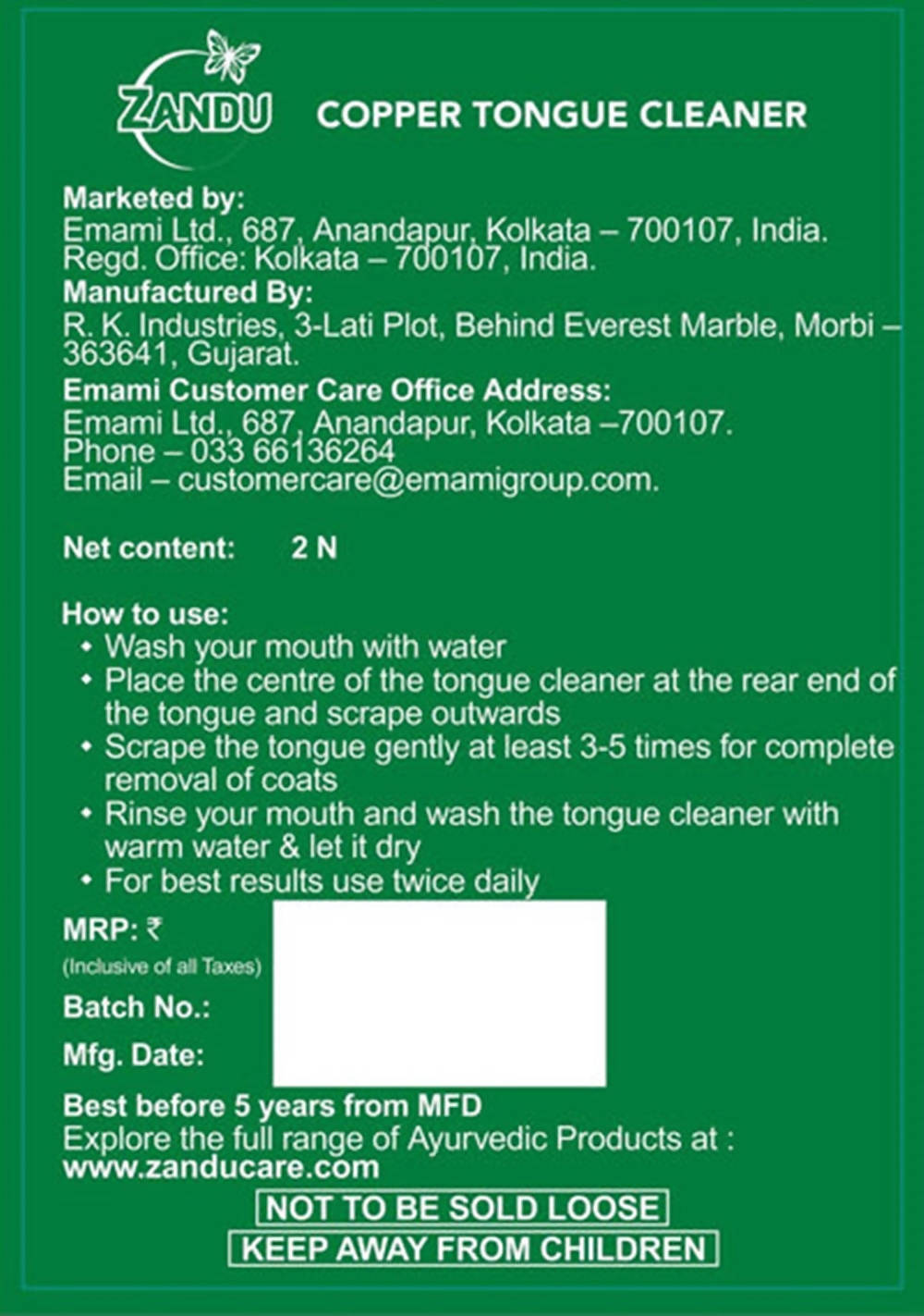 Zandu Copper Tongue Cleaner - Drmedicart