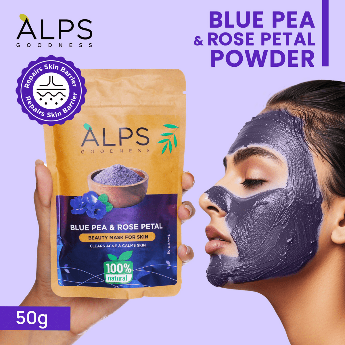 Alps Goodness 100% Natural Blue Pea & Rose Petal Beauty Mask For Skin