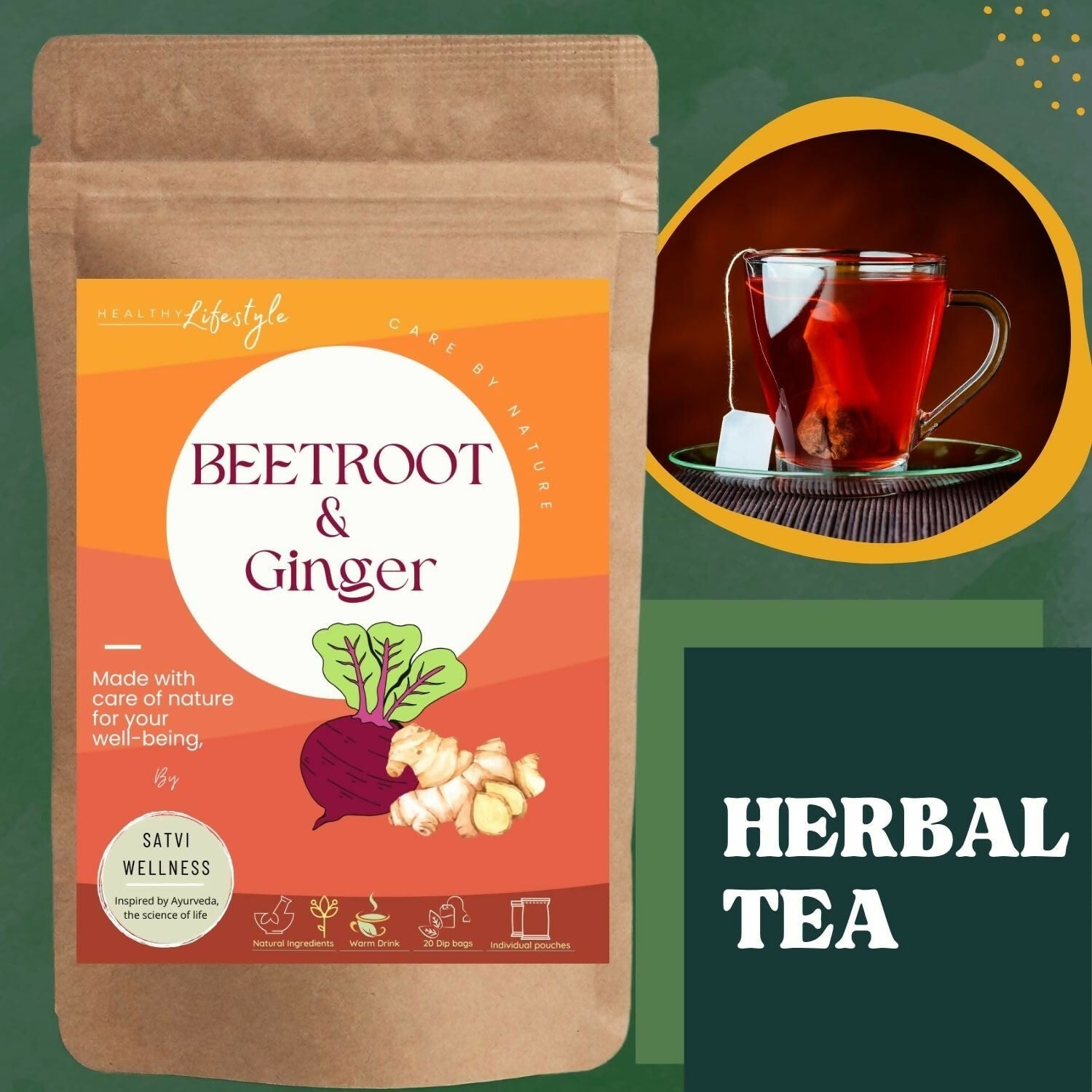 Satvi Wellness Beetroot Ginger Tea Bags