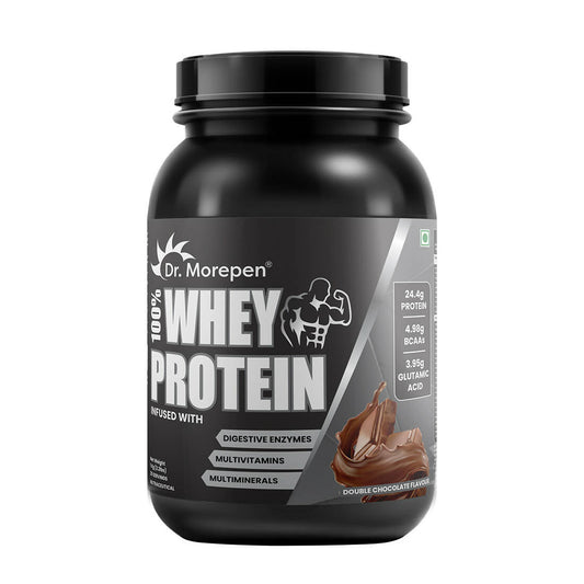 Dr. Morepen 100% Whey Protein infused with Digestive Enzymes, Multivitamins, & Multiminerals in Double Chocolate Flavour