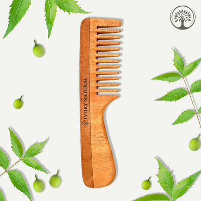 Ivory Natural Handle Kacchi Neem Comb For Gentle Detangling & Scalp Nourishment For Hair