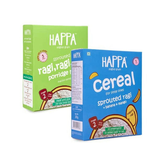 Happa Organic Ragi Porridge Mix- Ragi+Cardamom and Ragi+Banana+Mango Combo