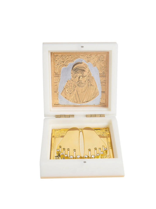Golden Peacock White 24 Ct Gold Polished White SaiBaba Wood Prayer Box