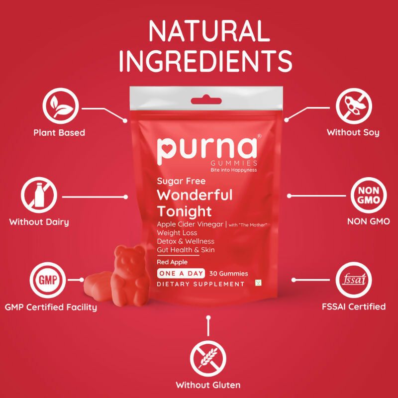 Purna Gummies Apple Cider Vinegar for Adults & Kids Better Digestion & Clear Skin