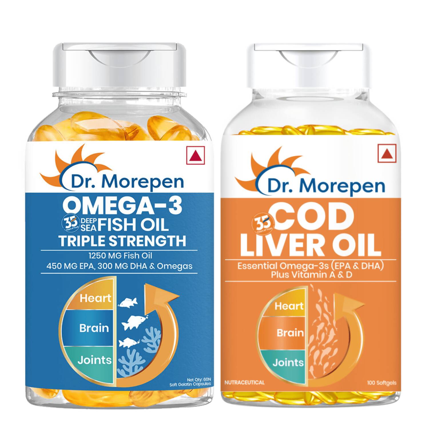 Buy Dr. Morepen COD Liver Oil Softgels and Omega 3 Deep Sea Fish Oil Softgels Combo from DrMediCart, Ship from India to USA