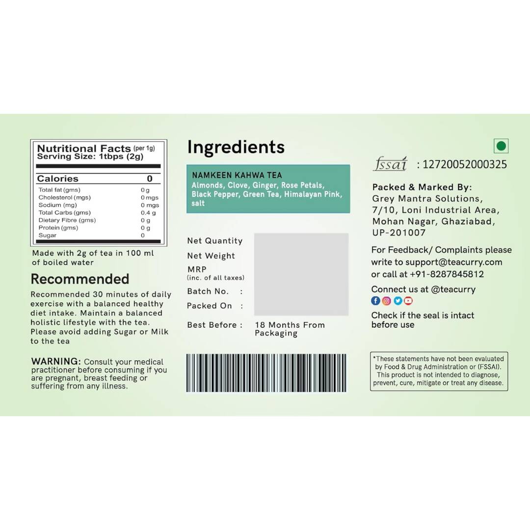 Teacurry Namkeen Kahwa Himalayan Pink Salt Tea Bags - Drmedicart