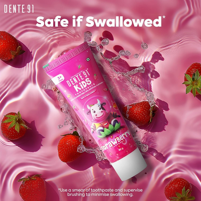 Dente91 Kids Toothpaste Protects Against Dental Caries & Hypersensitivity Fluoride Free Strawberry Flavour