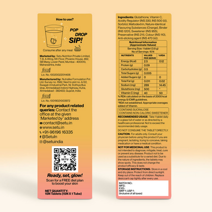 Setu Skin Renew Glutathione With Vitamin C Effervescent Tablets - Orange Flavor