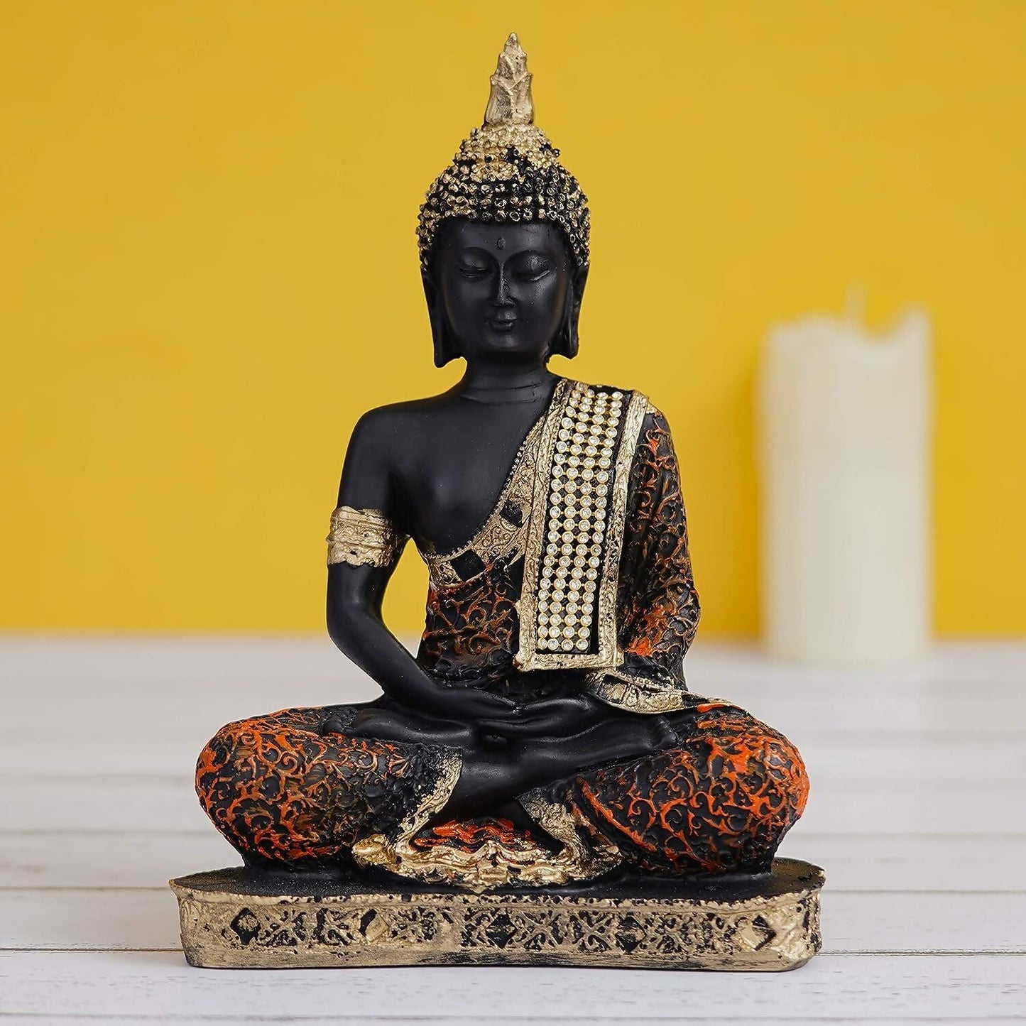 Buy eCraftIndia Golden, Orange, and Black Polyresin Meditating Lord Buddha Statue