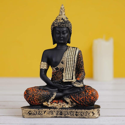 Buy eCraftIndia Golden, Orange, and Black Polyresin Meditating Lord Buddha Statue