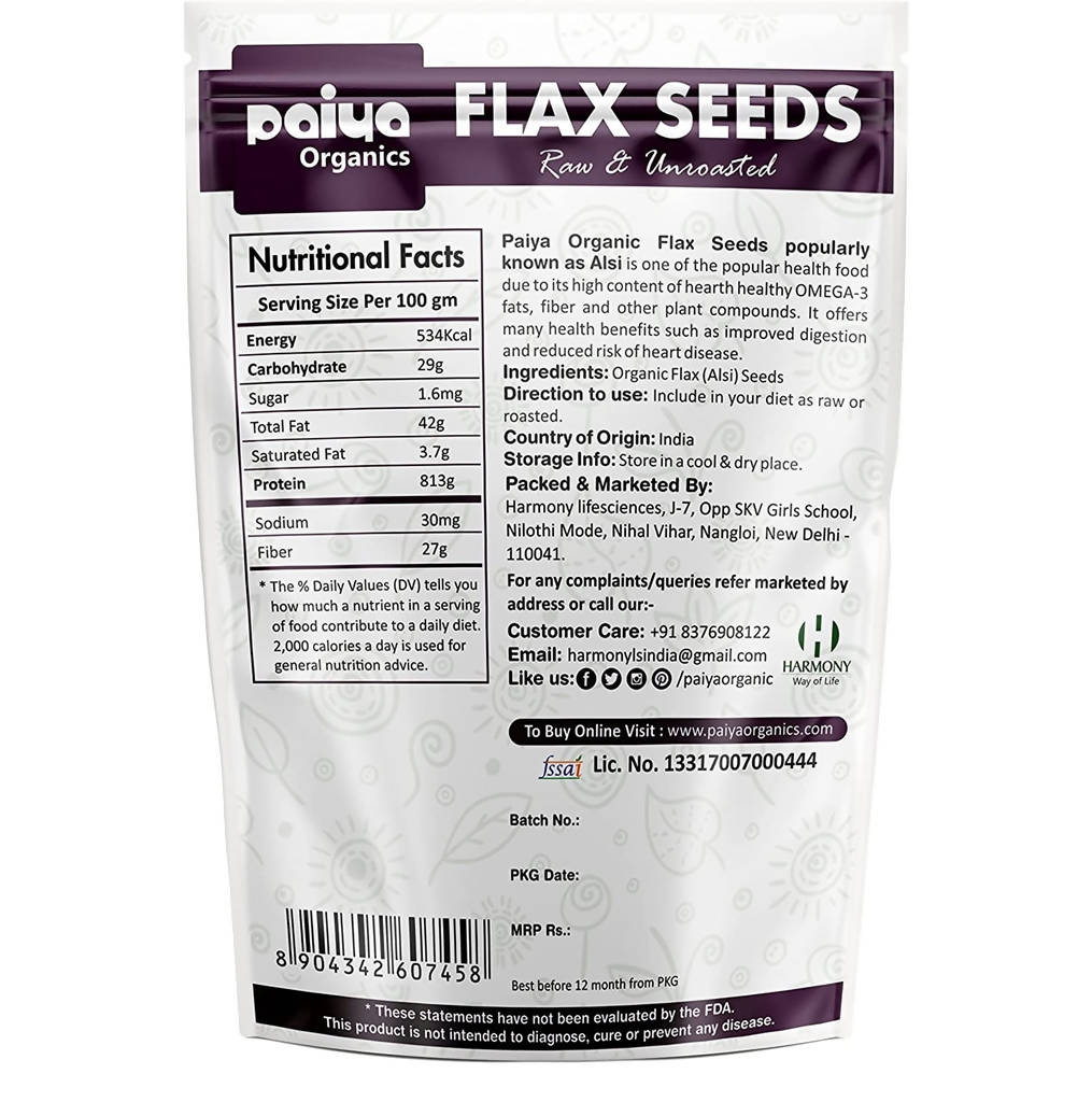 Paiya Organics Flax Seeds Raw & Unroasted